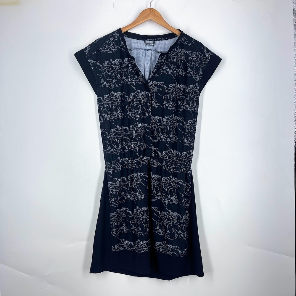 Oiselle Women Black Runner Line Art Print Cap Sleeve Active Dress Size 6